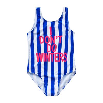 2 to 9 Years Old Girls Blue Vertical Stripe Letter Girls 1 Piece Swimsuit Toddler Boys Clothes (Blue, 2-3 Years)