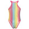FYMNSI Women Rainbow Striped Fishnet Mesh Bodysuit Colorful Rave Outfit Dress Swimsuit Beach Cover Up Bikini See Through Leotard Lingerie One Piece Clubwear Exotic Wear Dance Festival Outfits Pink M view 3