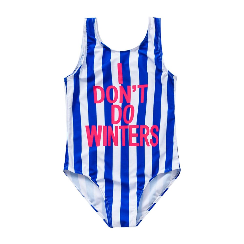 2 to 9 Years Old Girls Blue Vertical Stripe Letter Girls 1 Piece Swimsuit Toddler Boys Clothes (Blue, 6-7 Years)