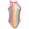 FYMNSI Women Rainbow Striped Fishnet Mesh Bodysuit Colorful Rave Outfit Dress Swimsuit Beach Cover Up Bikini See Through Leotard Lingerie One Piece Clubwear Exotic Wear Dance Festival Outfits Pink S view 2