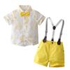 Tiepant Infant Short Sleeve Shirt + Suspender Short Shorts Suits with Flowers Printed for Baby Boy Formal Bowtie Tuxedo Yellow 18-24M view 1