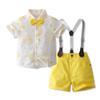 Tiepant Infant Short Sleeve Shirt + Suspender Short Shorts Suits with Flowers Printed for Baby Boy Formal Bowtie Tuxedo Yellow 18-24M view 2