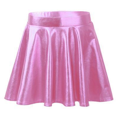 Freebily Girls Shiny Metallic Hip Hop Jazz Dance Skirt Mini Pleated Skater Skirt Athletic Cheerleading Skort Skirt Pink 6 Years