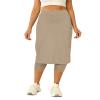 Aurgelmir Womens Tennis Skirt with Capris Leggings Golf Knee Length Skorts Athletic Long Skirts for Women with Pockets Khaki view 1