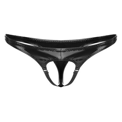 YONGHS Mens Latex PVC Faux Leather Short Pants Solid Backless Crotchless Boxer Shorts Hot Pants 2# Black XX-Large