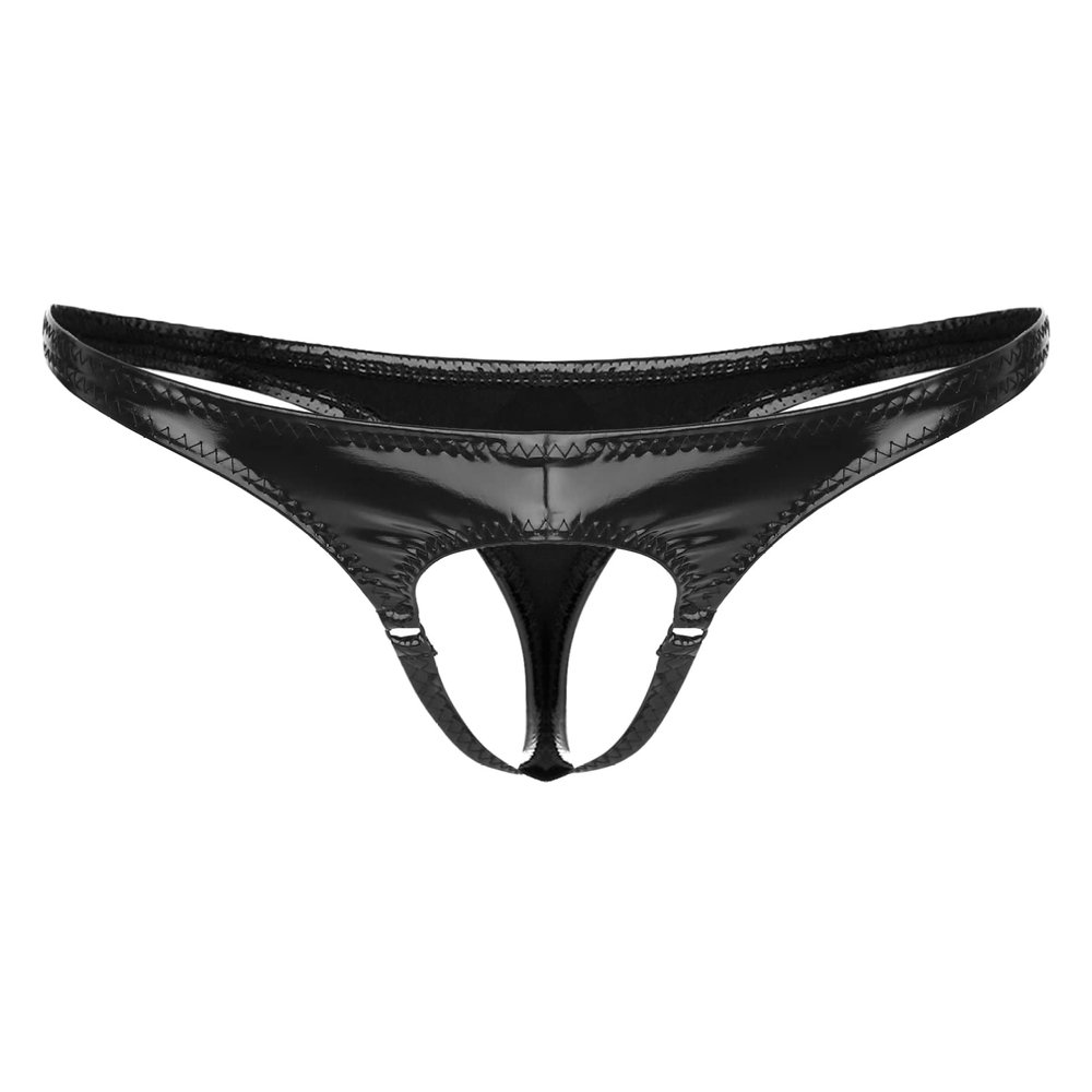YONGHS Mens Latex PVC Faux Leather Short Pants Solid Backless Crotchless Boxer Shorts Hot Pants 2# Black XX-Large