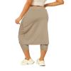 Aurgelmir Womens Tennis Skirt with Capris Leggings Golf Knee Length Skorts Athletic Long Skirts for Women with Pockets Khaki view 2