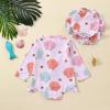 Baby Girl Summer Swimsuits Floral Print Long Sleeve Ruffles Zipper Swimwear and Swimming Cap (Shell, 12-18 Months) view 4