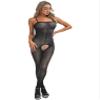 LiiYii Women's Bodystocking Ice Silky Smooth Nylon Jumpsuits Transparent Bodysuits Shapewear Black Crotchless One Size view 4