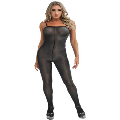 Agoky Women's Glossy Sheer Bodystocking Lingerie High Elastic Jumpsuits Sexy Body Stocking Bodysuits Black One Size