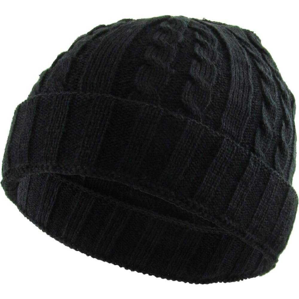 1 Pcs of Cable Knit Winter Warm Crochet Hat Braided Baggy Beret Cuff Fold Beanie Cap (Black)