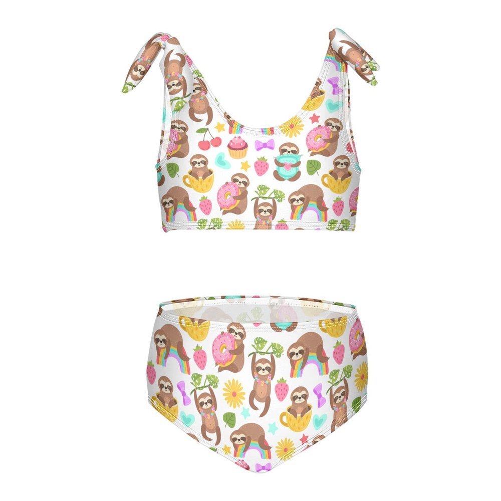 Aflyko Fruit Girls' Swimwear Avocado Cute Pattern 2-Piece Bikini Set Summer Swimsuit Holiday Bathing Suit Hawaii Beachwear Water Sport Tankini Set 7-8T