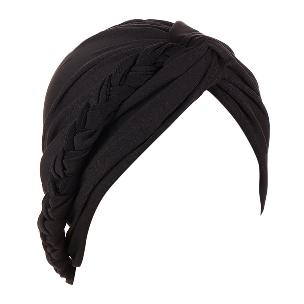 Women Twisted Braid Turban Hats Stretch Not Slip Head Scarf Wrap Cap Cancer Chemo Muslim African Hat (Black, One Size)