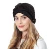 Women Twisted Braid Turban Hats Stretch Not Slip Head Scarf Wrap Cap Cancer Chemo Muslim African Hat (Black, One Size) view 2