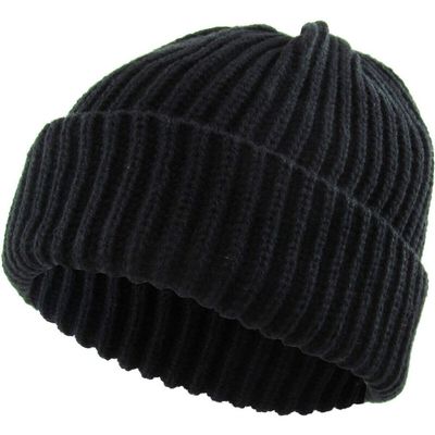 1 Pcs of Thick Ribbed Beanie Knit Ski Cap Skull Hat Warm Solid Color Winter Cuff Blank (Black)