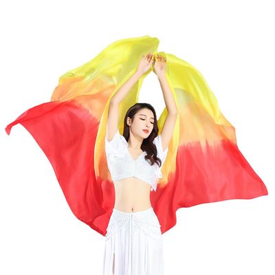 TMZAQH Women Real Silk Belly Dance Veils Silk Belly Dancing Silk Veil 3 Yards Hand Scarves Fire Flame Colors (Yellow Orange Red)