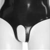 YONGHS Women PVC Leather Open Front Long Sleeves Zipper Crotch Bodycon Tank Bodysuit Leotard Catsuit 2# Black 3X-Large view 2