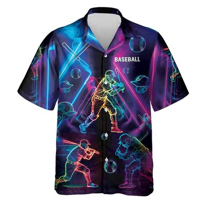Neon Baseball Hawaiian Shirt for Men - Baseball Team Cruise Shirt, Button Down Shirt Short Sleeve (MP_Baseball_02) Size 5XL