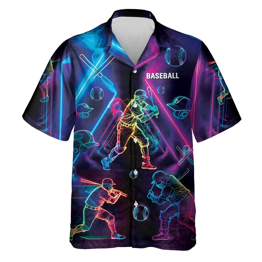 Neon Baseball Hawaiian Shirt for Men - Baseball Team Cruise Shirt, Button Down Shirt Short Sleeve (MP_Baseball_02) Size 5XL