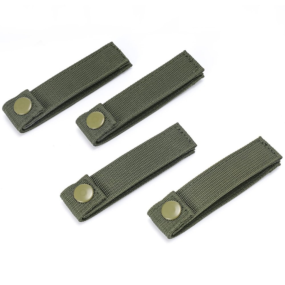 Molle Straps with Snaps 4 inch 6 inch, Tactical Molle Strap with Button Molle Panel Straps, Military Backpack Molle Accessories Snap Strap, Small Outdoor Molle Connectors (Army Green, 4 inch - 4 PCS)
