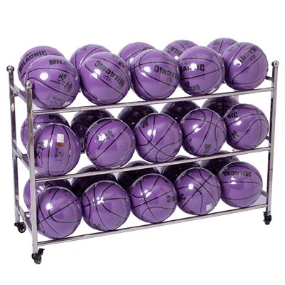 Bsetain Sports Ball Racks Upright Basketball Rack with Wheels, Double-Sided Ball Storage Display for Football Volleyball, Heavy Duty Stainless Steel Rolling Sports Cart (Size : 3-Tier)