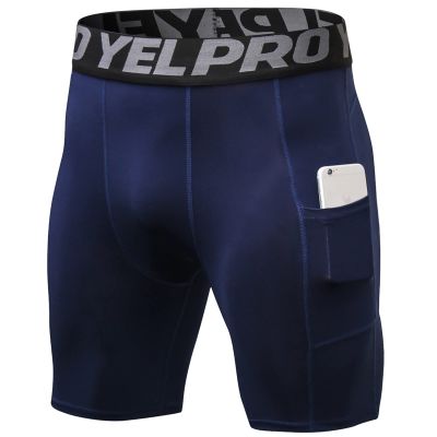 SPVISE Navy Men's Compression Shorts with Phone Pocket Cool Dry Workout Running Gym Leggings Shorts Spandex Underwear for Men