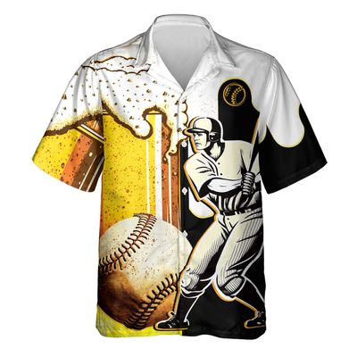 Baseball Player Hawaiian Shirt for Men - Drink Beer Cruise Shirt, Button Down Shirt Short Sleeve (MP_Baseball_17) Size M