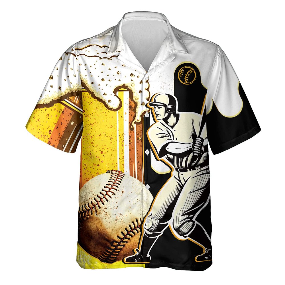 Baseball Player Hawaiian Shirt for Men - Drink Beer Cruise Shirt, Button Down Shirt Short Sleeve (MP_Baseball_17) Size M