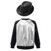 JanJean Kids Girls Boys Sequins Metallic Bomber Jacket Long Sleeve Zip Up Flight Jacket Hip Hop Jazz Performance Dance Silver&Black A 16 Years view 2