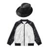 JanJean Kids Girls Boys Sequins Metallic Bomber Jacket Long Sleeve Zip Up Flight Jacket Hip Hop Jazz Performance Dance Silver&Black A 16 Years view 3