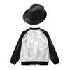 JanJean Kids Girls Boys Sequins Metallic Bomber Jacket Long Sleeve Zip Up Flight Jacket Hip Hop Jazz Performance Dance Silver&Black A 16 Years view 4