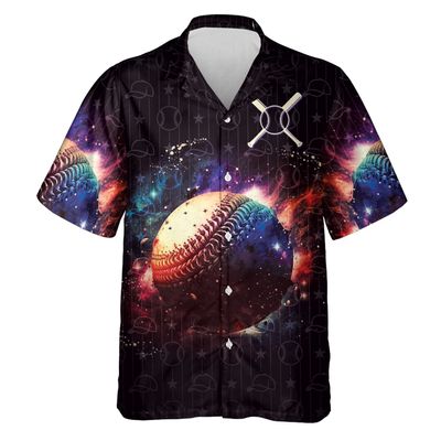 Galaxy Baseball Hawaiian Shirt for Men - Sport Lover Cruise Shirt, Button Down Shirt Short Sleeve (MP_Baseball_05) Size 3XL