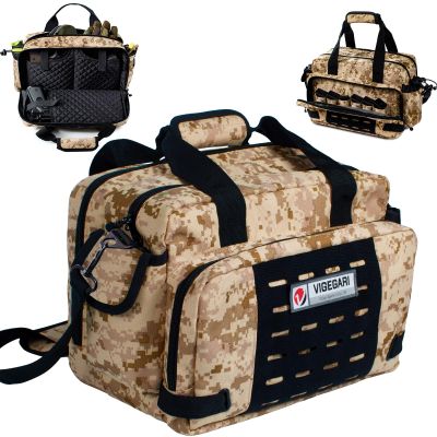 VIGEGARI Tactical Pistol Range Bag for 3 Handguns, Gun Range Bag with 6 Magazine Slots, Lockable Zippers, Ammo Storage, MOLLE Handgun Case for Shooting Range Accessories