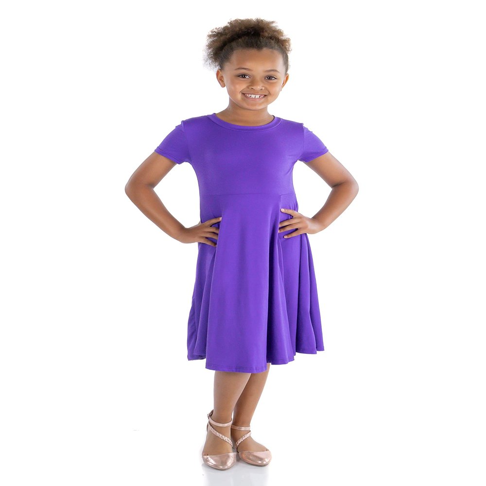 24seven Comfort Apparel Girls Short Sleeve Knee Length Skater Twirl Summer Dress - Pull On Closure Girls Floral Flared Skirt for Party - Machine Washable, Lilac (X-Large)