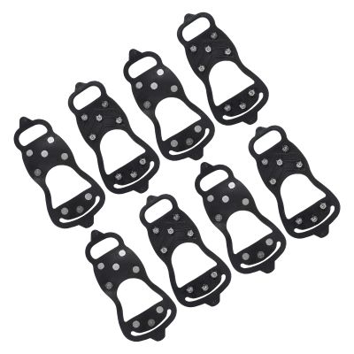 PATIKIL 9.4" Ice Cleats, 4 Pairs Snow Traction Cleat Anti Slip 8-Studs Silicone Crampons Gripper Spikes Claw for Shoes and Boots, Black