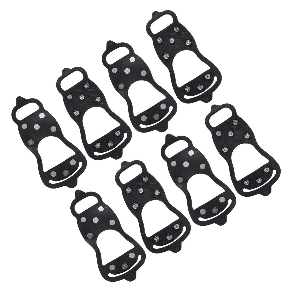 PATIKIL 9.4" Ice Cleats, 4 Pairs Snow Traction Cleat Anti Slip 8-Studs Silicone Crampons Gripper Spikes Claw for Shoes and Boots, Black