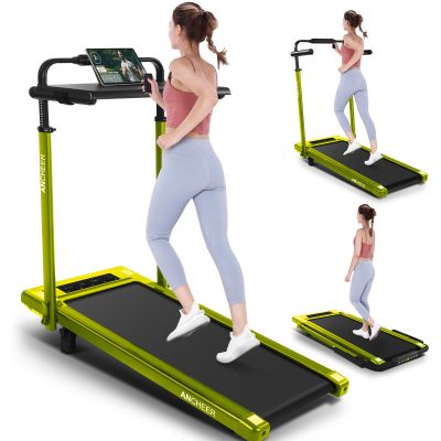 ANCHEER Walking Pad Treadmill with 12% Incline&Adjustable Height, 4 in 1 Under Desk Treadmills with Desk Workstation, Foldable Treadmill for Home 300lb,3 Type Control (Yellow)