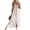 ABOCIW Boho Dress for Women, Women's Casual Summer Lace Up Tassel Cutout Boho Dress V Neck High Waist Long Beach Dresses A-line Fringed Flowy Maxi Dress for Women Beach Vacation White03 XL view 1