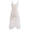 ABOCIW Boho Dress for Women, Women's Casual Summer Lace Up Tassel Cutout Boho Dress V Neck High Waist Long Beach Dresses A-line Fringed Flowy Maxi Dress for Women Beach Vacation White03 XL view 3