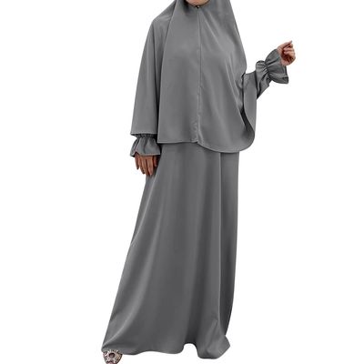 Abayas for Women Muslim Dubai Robe Two Piece Prayer Outfit Khimar Hijab Summer Loose Full Cover Ramadan Kaftan Dresses Middle Eastern Abaya One-Piece Long Sleeve Islamic Prayer Dress Dark Gray XS-S