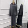 Abayas for Women Muslim Dubai Robe Two Piece Prayer Outfit Khimar Hijab Summer Loose Full Cover Ramadan Kaftan Dresses Middle Eastern Abaya One-Piece Long Sleeve Islamic Prayer Dress Dark Gray XS-S view 3