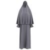 Abayas for Women Muslim Dubai Robe Two Piece Prayer Outfit Khimar Hijab Summer Loose Full Cover Ramadan Kaftan Dresses Middle Eastern Abaya One-Piece Long Sleeve Islamic Prayer Dress Dark Gray XS-S view 4