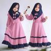 Abaya for Girl Kids Hijab Scarf Muslim Dress Two-piece Ramadan Prayer Clothes Islamic Arabic Kaftan Khimar Robe, Hot Pink, 12-18 Months view 2