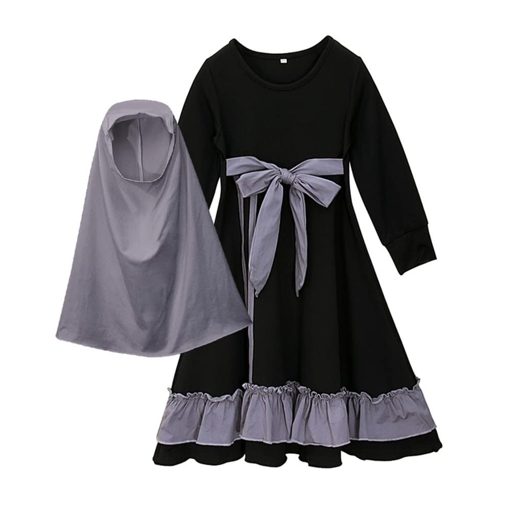 Abaya for Girls, Ramadan Clothes for Kids, Prayer Modest Dress Middle East Arabian Burka Hijab Khimar Islamic Long Modern Islamic Caftan Arabic Kimono Niqab Ihram Jilbabs Robe Black 9-10 Years