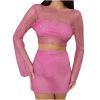 HGps8w Sexy 2 Pieces Outfits Clubwear for Women Sheer Mech Long Sleeve Crop Top and Bodycon Mini Skirt Sets Y2K Streetwear view 1