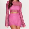 HGps8w Sexy 2 Pieces Outfits Clubwear for Women Sheer Mech Long Sleeve Crop Top and Bodycon Mini Skirt Sets Y2K Streetwear view 2