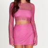 HGps8w Sexy 2 Pieces Outfits Clubwear for Women Sheer Mech Long Sleeve Crop Top and Bodycon Mini Skirt Sets Y2K Streetwear view 3
