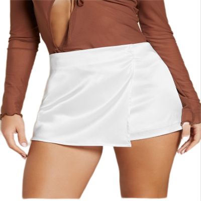 AMDMG Shorts for Women Solid Wrap Front Skort (Color : White, Size : X-Small)