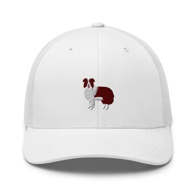 Border Collie Trucker hat, Embroidered Unisex hat, Border Collie Gifts, Dog mom dad hat. White