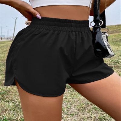 AMDMG Shorts for Women Solid Elastic Waist Shorts (Color : Black, Size : X-Small)